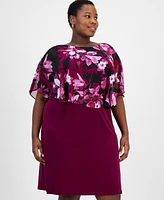 Connected Plus Floral-Print Capelet Sheath Dress