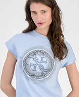 Guess Women's Cotton 4G Hotfix Short-Sleeve Crewneck Tee