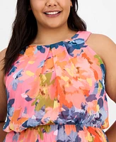 Robbie Bee Plus Printed Pleat-Skirt Maxi Dress