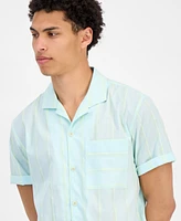 Sun + Stone Men's Adrian Short Sleeve Striped Button-Front Camp Shirt, Exclusively at Macy's