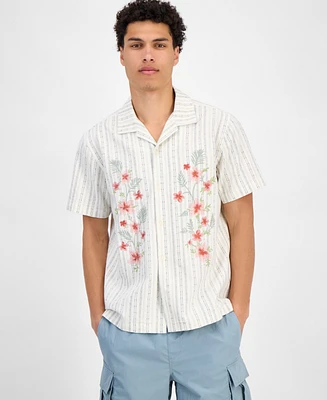 Sun + Stone Men's Luke Short Sleeve Striped Floral Button-Front Camp Shirt, Exclusively at Macy's