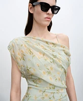 Mango Women's Semi-Transparent Draped Floral Dress