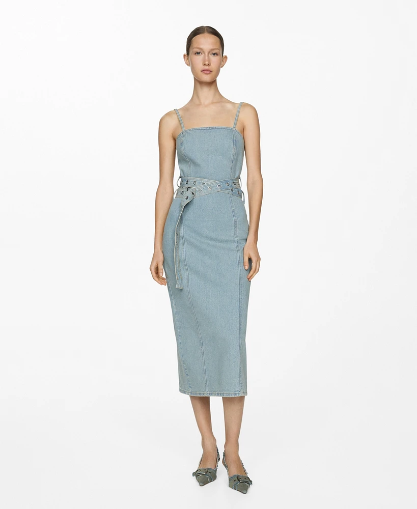 Mango Women's Denim Belt Dress