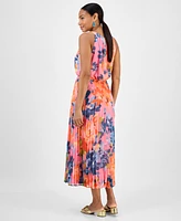 Robbie Bee Petite Printed Sleeveless Pleat-Skirt Maxi Dress