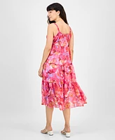 Robbie Bee Petite Printed Braided Trim Midi Dress