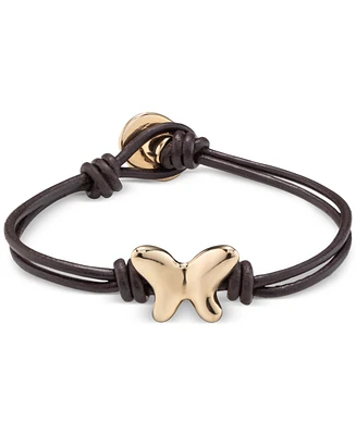 UNOde50 18k Gold Plated Metal Two Leather Straps Bracelet