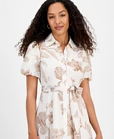 Sandra Darren Petite Printed Puff-Sleeve Shirtdress