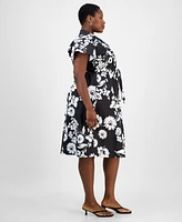 Sandra Darren Plus Printed Short-Sleeve Shirtdress