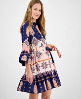 julia jordan Women's Printed Button-Front Tie-Waist Dress