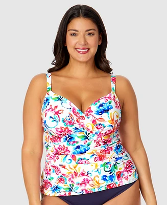 Anne Cole Plus Watercolor Paisley Underwire Surplice Tankini Top