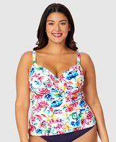 Anne Cole Plus Watercolor Paisley Underwire Surplice Tankini Top