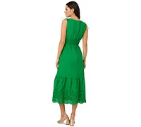 Adrianna Papell Women's Smocked-Waist Tie-Sleeve Eyelet Cotton Sundress