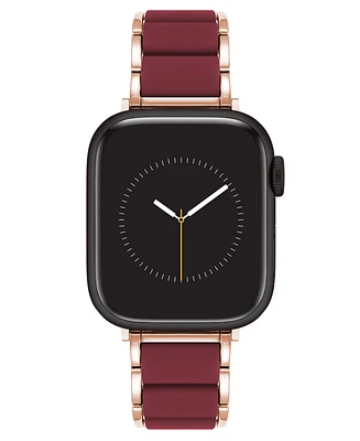 Anne Klein Women's Burgundy Rubberized Link with Rose Gold-Tone Alloy Metal Band for Apple Watch 44/45/46/49mm