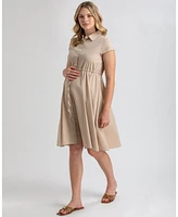 Pietro Brunelli Maternity Poplin Nursing Friendly Button-Front Drawstring Viola Shirt Dress