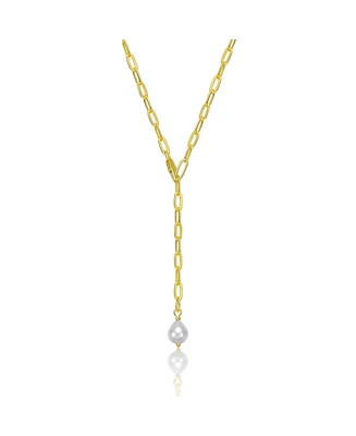 Sterling Silver 14K Gold Plated with White Freshwater Pearl Y-Style Necklace