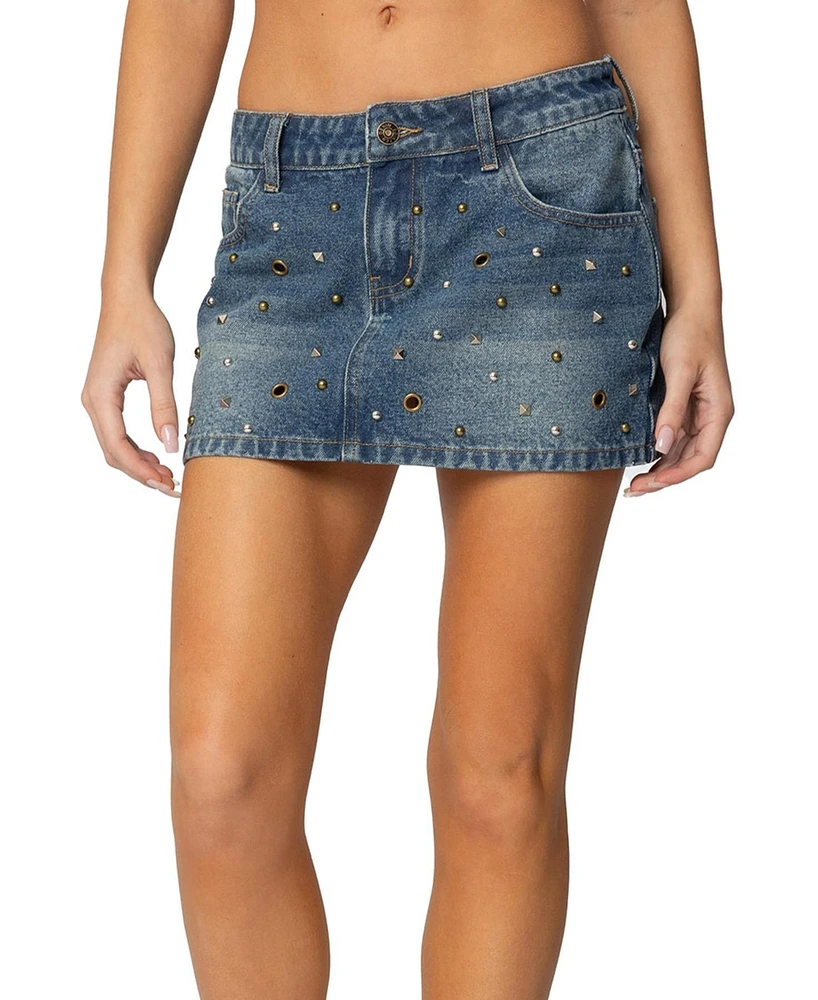 Edikted Women's Ruari Studded Denim Mini Skirt