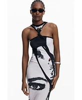 Desigual Women's Fitted midi dress face