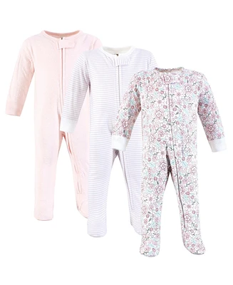 Hudson Baby Baby Girls Hudson Cotton Sleep and Play, Outline Floral Soft Pink
