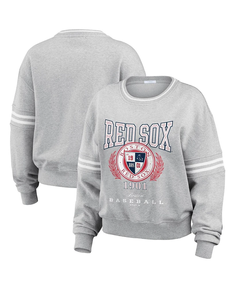 Wear by Erin Andrews Women's Heather Gray Boston Red Sox Domestic Crest Pullover Sweatshirt
