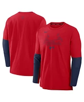 Nike Men's Red/Navy St. Louis Cardinals Authentic Collection Player Lightweight Performance Long Sleeve Top