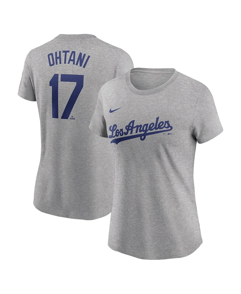 Nike Women's Shohei Ohtani Heather Gray Los Angeles Dodgers Fuse Name Number T-Shirt