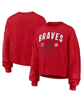 Nike Women's Red Atlanta Braves Oversized Long Sleeve Cropped Pullover Sweatshirt