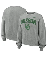 Nike Women's Heather Gray Oregon Ducks Legacy Fleece Classic Arch Oversized Cropped Tackle Twill Sweatshirt