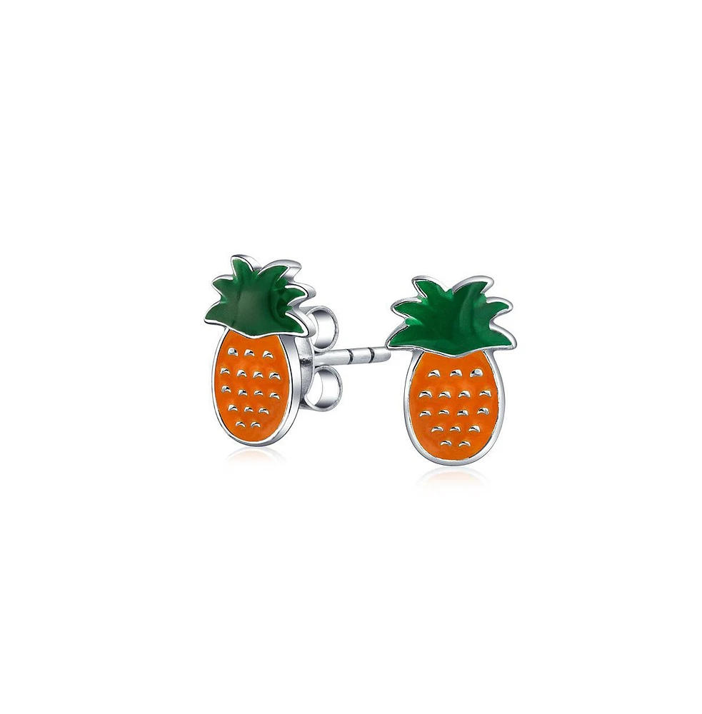 Bling Jewelry Tiny Small Summer Fruit Enamel Red Green Watermelon Stud Earrings .925 Sterling Silver