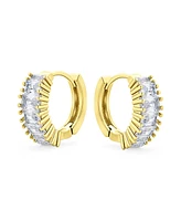 Bling Jewelry Cz Emerald Cut Milgrain Edge Cubic Zirconia Mini Hoop Huggie Earrings Yellow Gold Plated 0.5 Inch Diameter