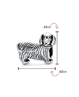 Bling Jewelry Pet Animal Lover Dachshund Hot Small Breed Dog Puppy Charm Bead Oxidized .925 Sterling Silver