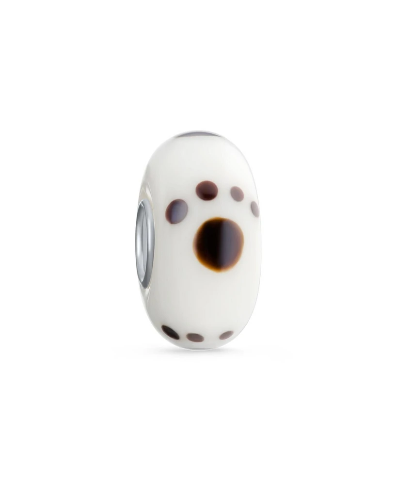 Bling Jewelry Dog Cat Puppy Kitten Bff Pet Murano Glass Paw Print Spacer Charm Bead .925 Sterling Silver Core