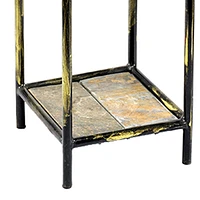 Small 2-Tier Plant Stand For Outoor Metal Frame with Square Stone Shelves