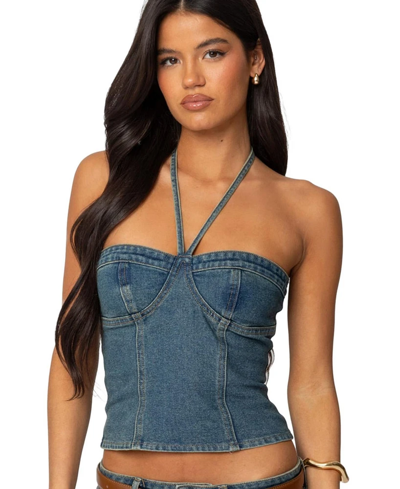 Edikted Women's Jagger Denim Halter Top