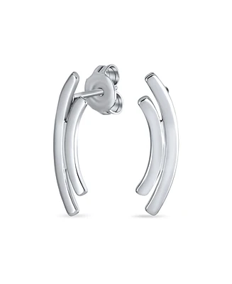 Bling Jewelry Minimalist Geometric Double Curved Bar Stud Earrings .925 Sterling Silver