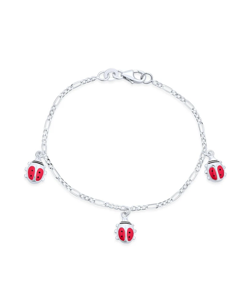 Bling Jewelry Good Luck Dangling Pink Ladybug Charm Bracelet .925 Sterling Silver Small Wrist 6 Inch