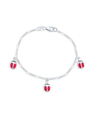 Bling Jewelry Good Luck Dangling Pink Ladybug Charm Bracelet .925 Sterling Silver Small Wrist 6 Inch