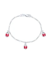 Bling Jewelry Good Luck Dangling Pink Ladybug Charm Bracelet .925 Sterling Silver Small Wrist 6 Inch