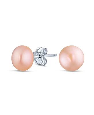 Bling Jewelry Basic Simple Bead Ball Freshwater Cultured Pearl Stud Earrings .925 Sterling Silver 7MM
