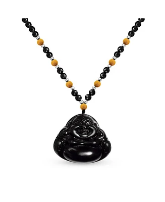 Bling Jewelry Yogi Amulet Mala Black Bead Carved Long Large Boho Fashion Statement Thai Spiritual Buddha Pendant Necklace