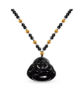 Bling Jewelry Yogi Amulet Mala Black Bead Carved Long Large Boho Fashion Statement Thai Spiritual Buddha Pendant Necklace
