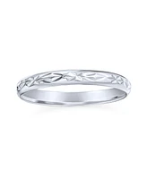 Bling Jewelry Elegant Stash Striped Edge Pattern Eternity Band Ring Polished Shiny Finish .925 Sterling Silver 3MM