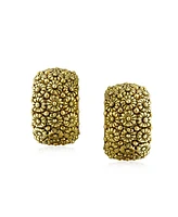 Bling Jewelry Fashion Carved Sunflower Flower Wide Half Hoop Clip On Earrings Silver Gold Tone Plated For Non Pierced Ears