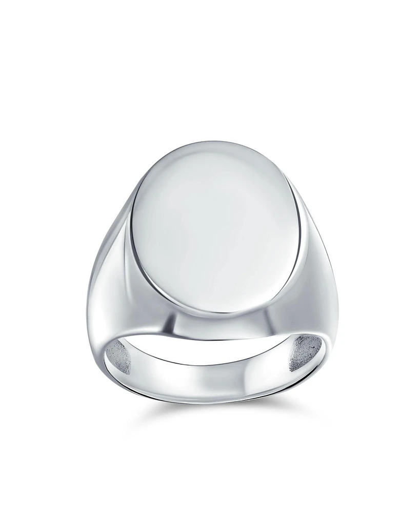 Bling Jewelry Large Basic Simple .925 Sterling Silver Oval Signet Ring Shiny Finish