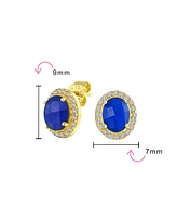 Bling Jewelry 2.3CT Pave Cz Halo Created Stone Round Oval Stud Earrings Gold Plated .925 Sterling Silver
