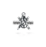 Bling Jewelry Nautical Tropical Beach Vacation Island Tortoise Sea Turtle Bead Charm Oxidized .925 Sterling Silver