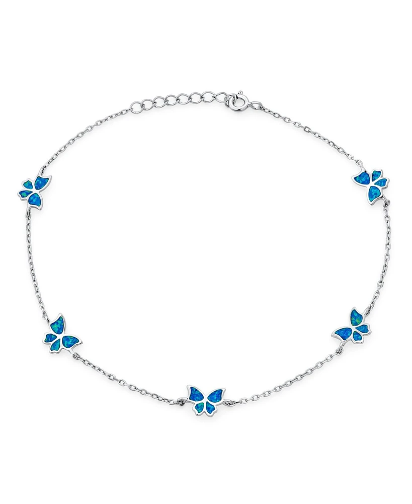 Bling Jewelry Summer Garden Butterfly Opal Charm Anklet Ankle Bracelet Sterling Silver 9-10 Inch