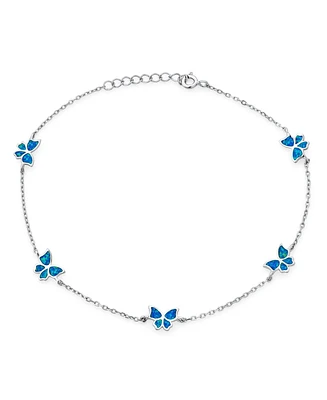 Bling Jewelry Summer Garden Butterfly Opal Charm Anklet Ankle Bracelet Sterling Silver 9-10 Inch