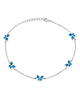 Bling Jewelry Summer Garden Butterfly Opal Charm Anklet Ankle Bracelet Sterling Silver 9-10 Inch