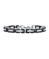 Bling Jewelry Biker Two tone Byzantine Chain Mechanic Double Link Bracelet Black Silver Or Gold-Tone Stainless Steel Heavy Flexible
