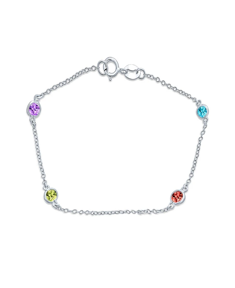 Bling Jewelry Elegant Delicate Multi Color Cubic Zirconia Cz By The Yard Anklet Chain Link Ankle Bracelet .925 Sterling Silver 9 Inch